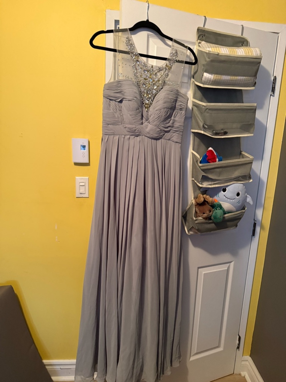 Elegant Light Gray Beaded Illusion Evening Dress